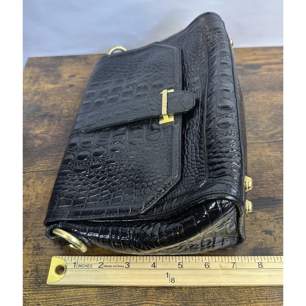 Brahmin Black Croc Embossed Leather Crossbody Style Bag Gold Hardware *No Strap - Picture 8 of 16